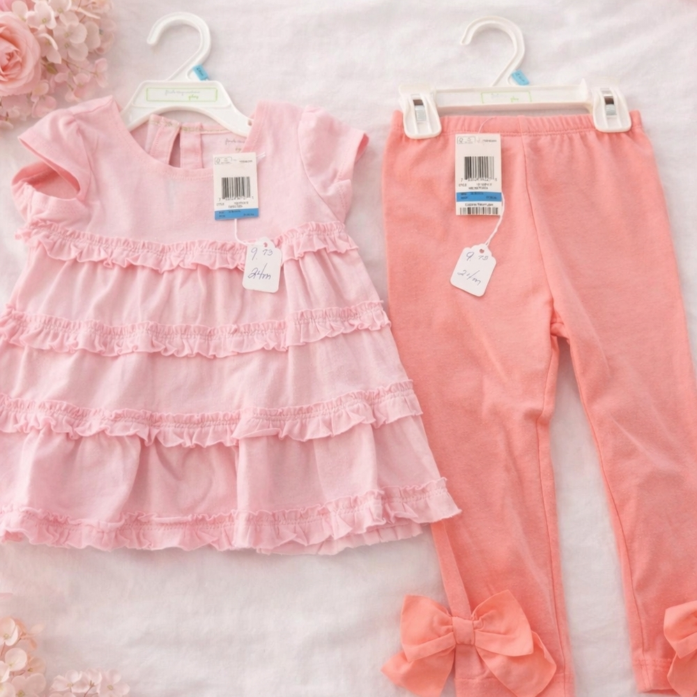 First Impressions Baby Girl Pink Ruffle Top & Bow Leggings Set 24M